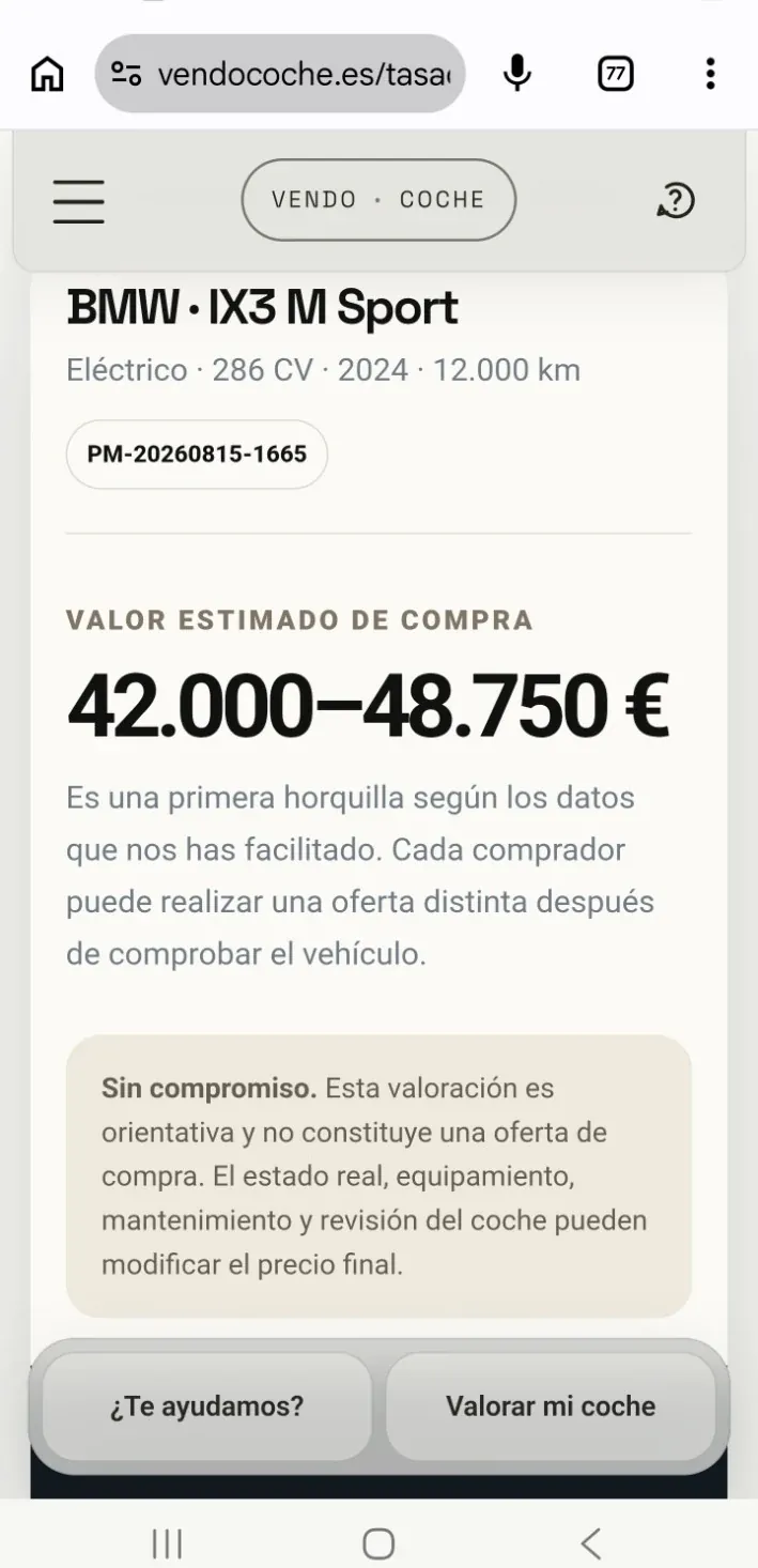 Ejemplo real de tasación de un BMW iX3 2024