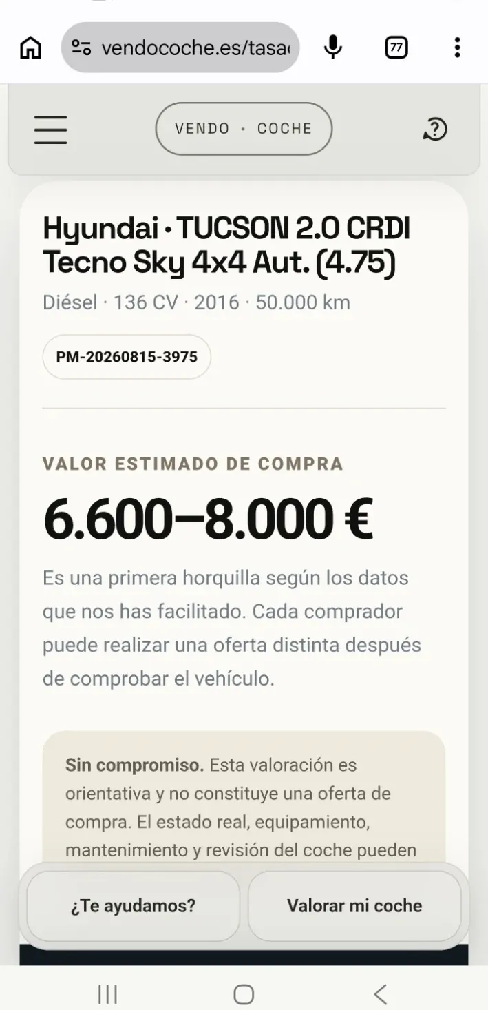 Ejemplo real de tasación de un Hyundai Tucson 2016